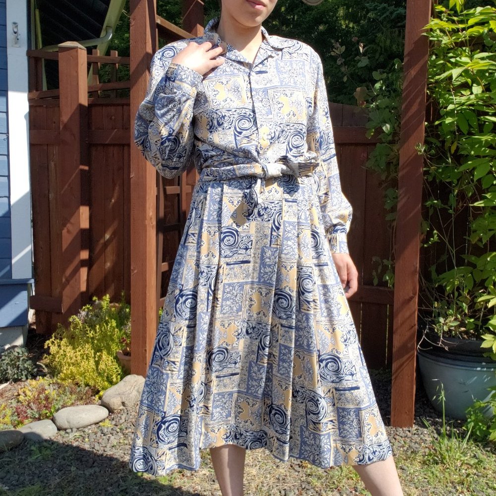 Vintage Pendleton Cream and Blue Baroque Print 2PC Set Size 4*